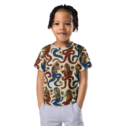 Carnival Macaque on a Kids Crew Neck T-Shirt