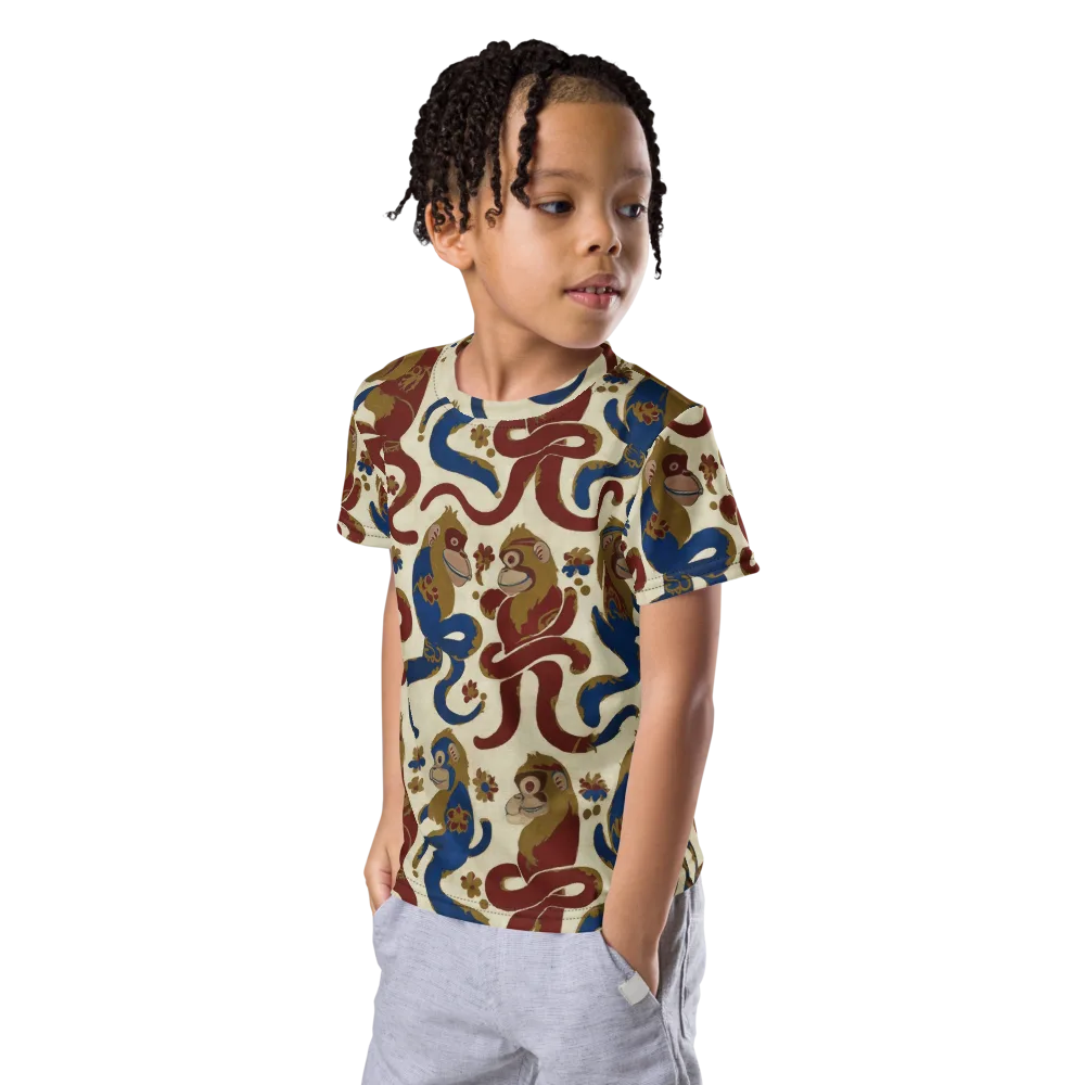 Carnival Macaque on Kids Crew Neck T-Shirt — Left Front