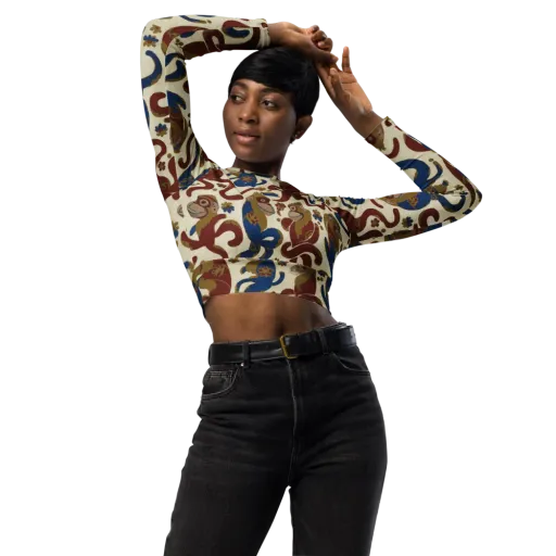 Carnival Macaque on a Long Sleeve Crop Top