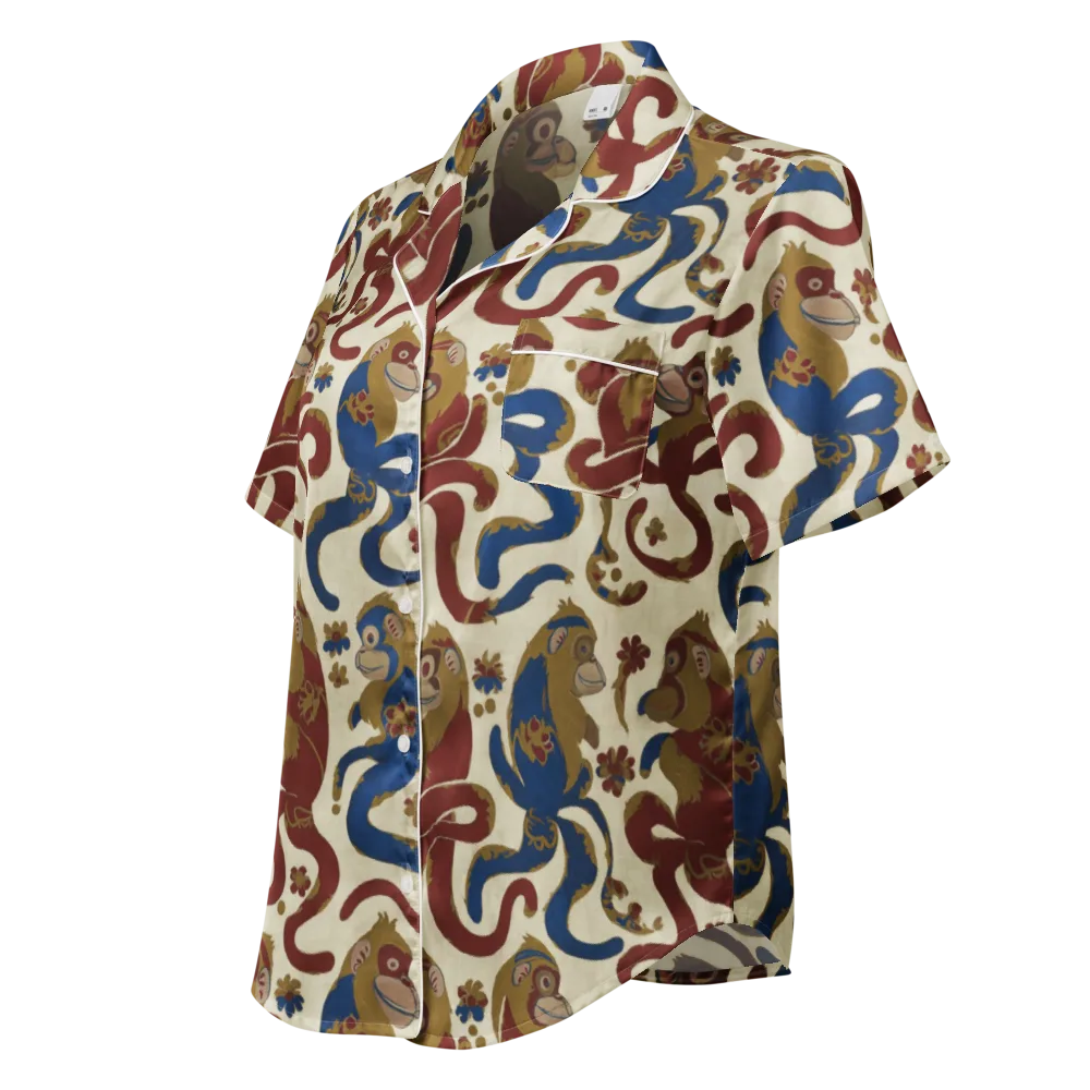 Carnival Macaque on Women's Short Sleeve Pajama Top — Left Front