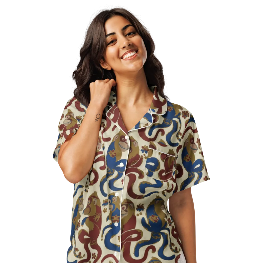 Carnival Macaque on Women's Short Sleeve Pajama Top — Front