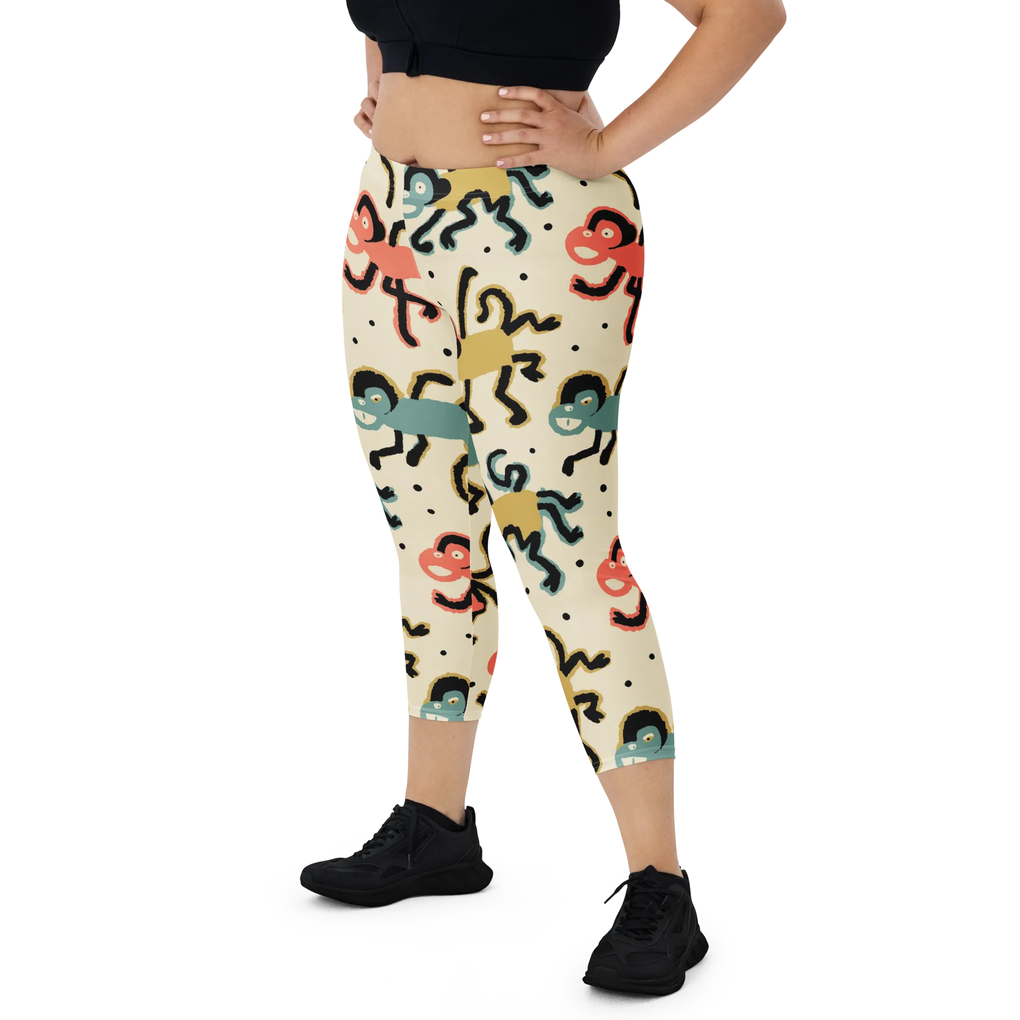 Monkey Moonwalk on Capri Leggings — Front