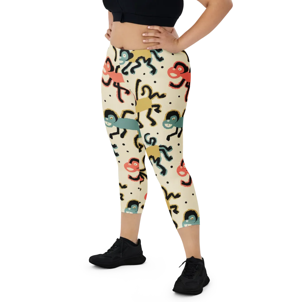 Monkey Moonwalk on Capri Leggings — Front