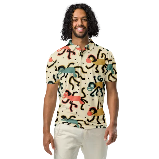 Monkey Moonwalk on a Men's Slim Fit Polo Shirt