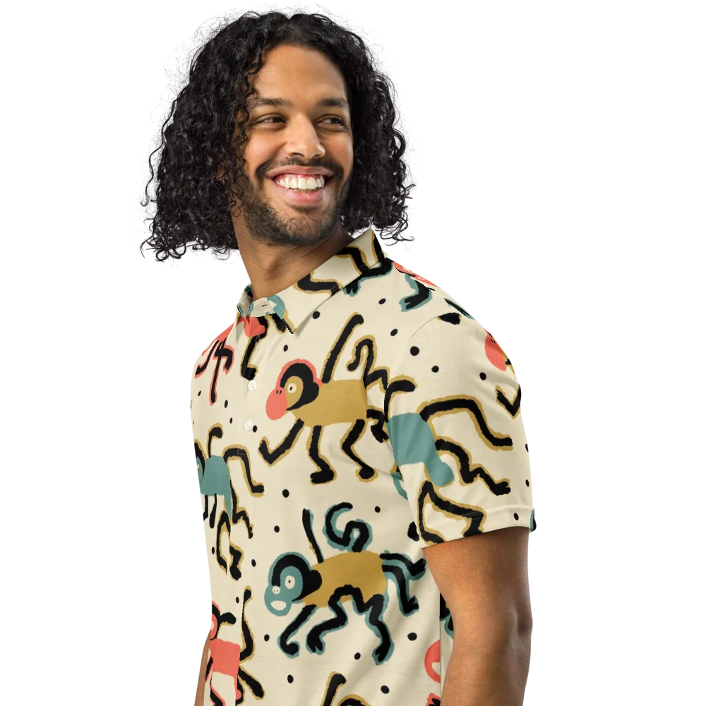 Monkey Moonwalk on Men's Slim Fit Polo Shirt — Left Front