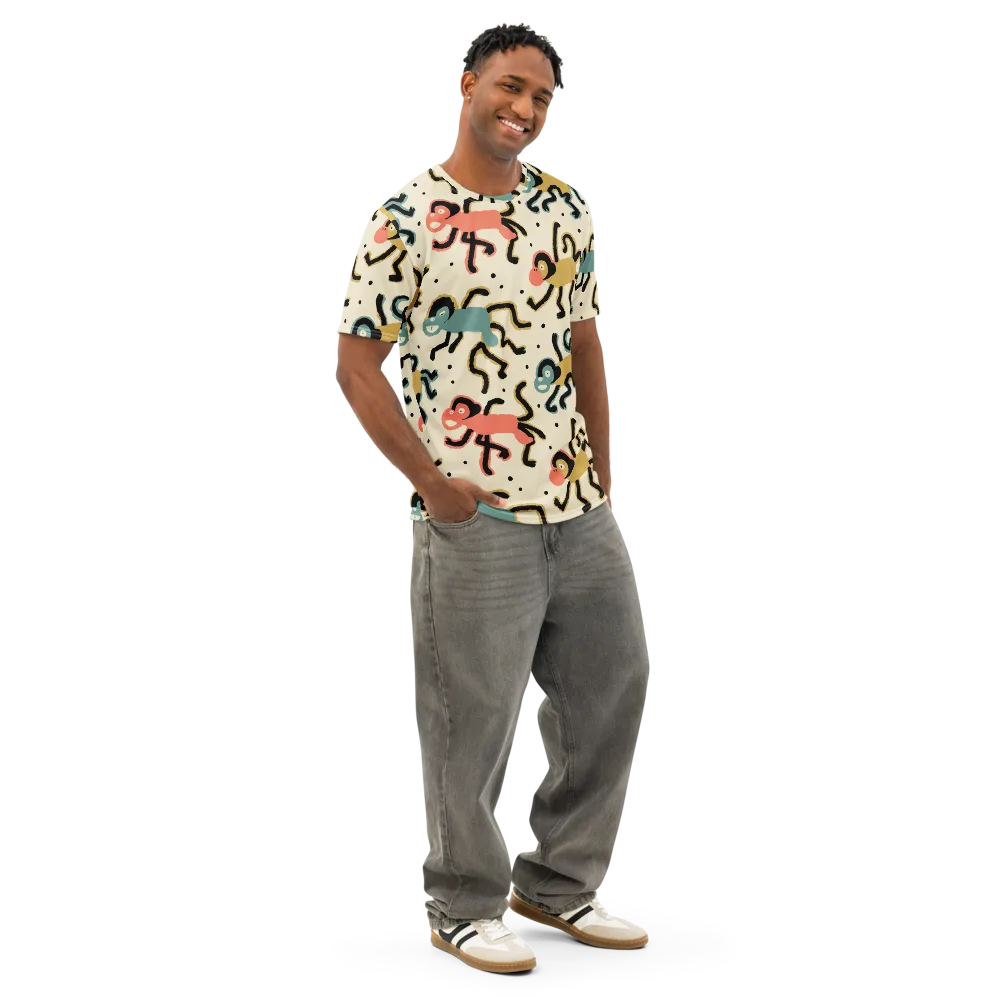 Monkey Moonwalk on Men's Cotton Crew Neck T-Shirt — Right Front