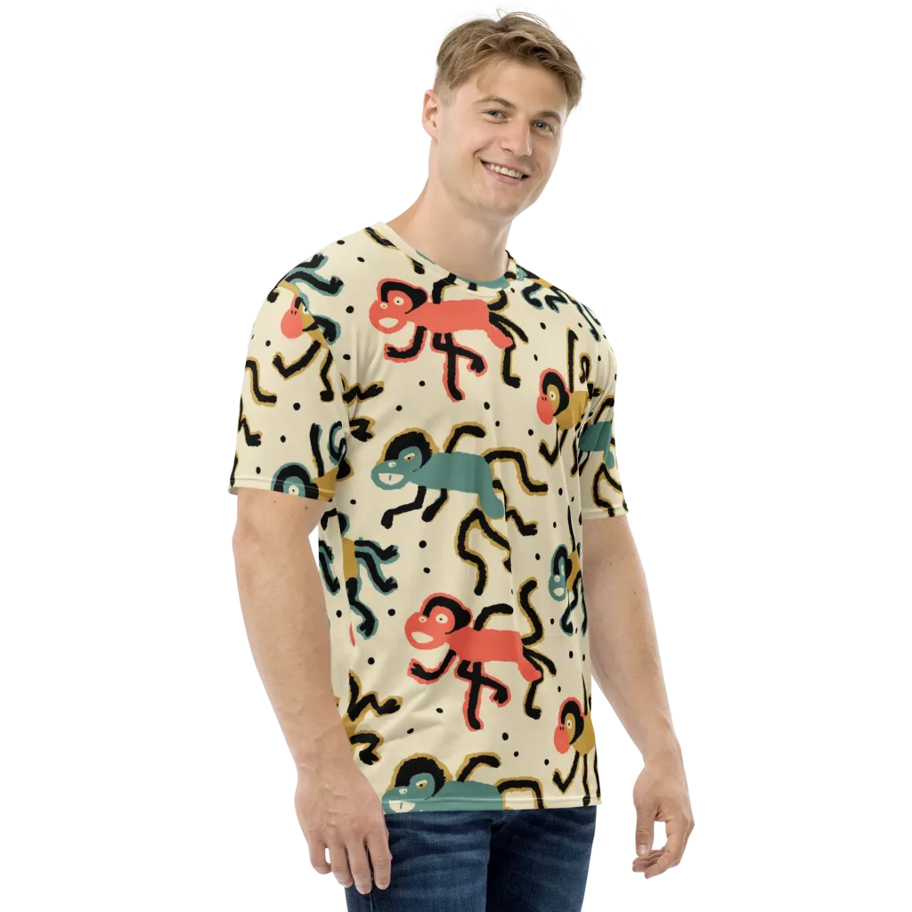 Monkey Moonwalk on Men's Crew Neck T-Shirt — Right