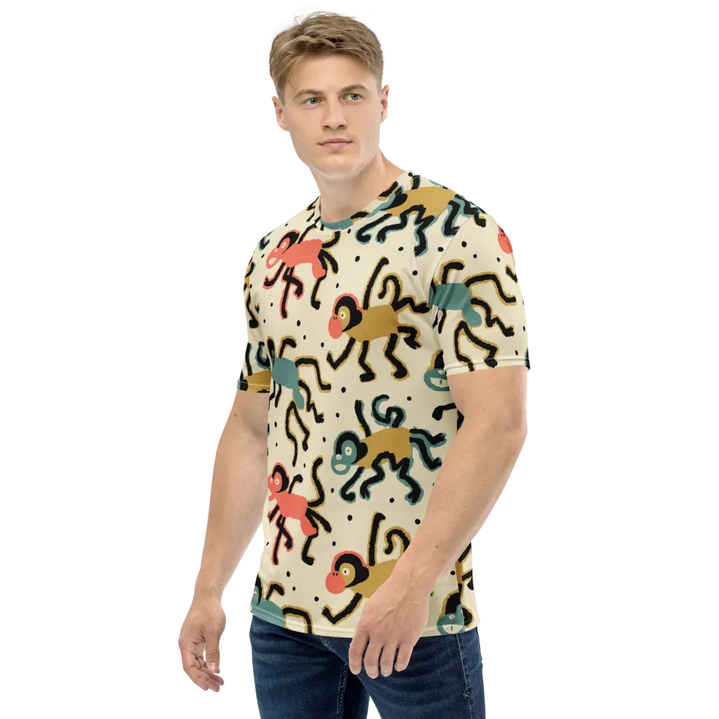 Monkey Moonwalk on Men's Crew Neck T-Shirt — Left