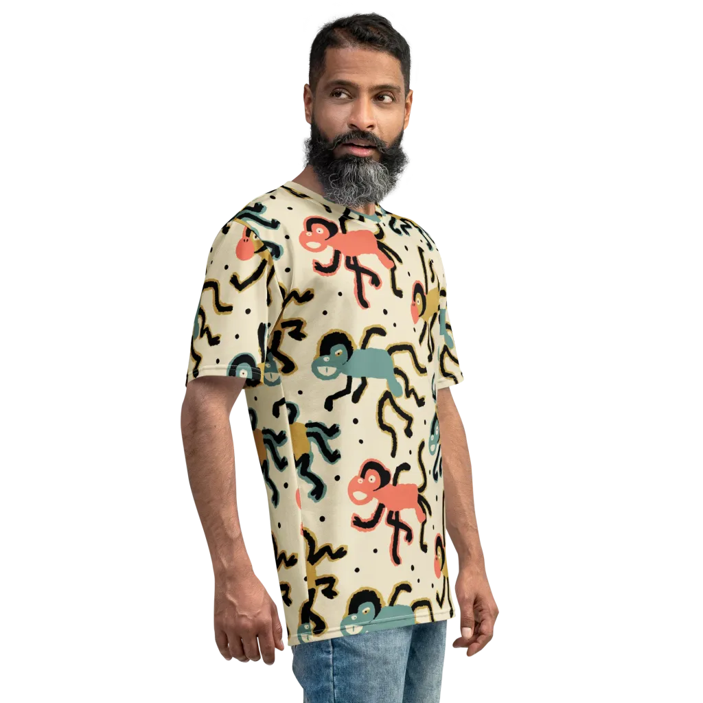 Monkey Moonwalk on Men's Crew Neck T-Shirt — Right