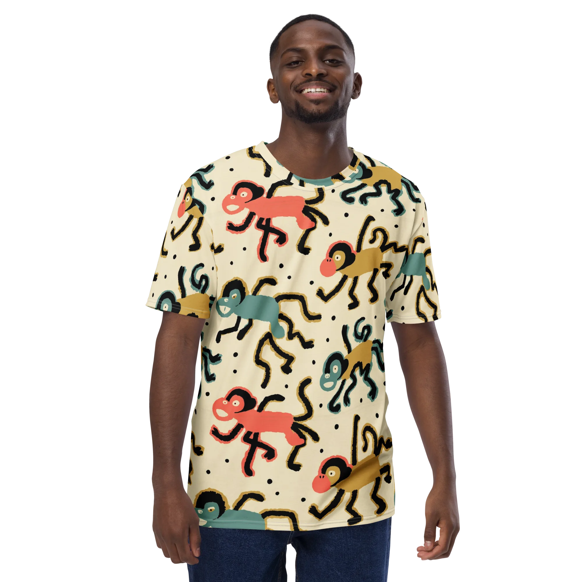 Monkey Moonwalk on Men's Crew Neck T-Shirt — Front