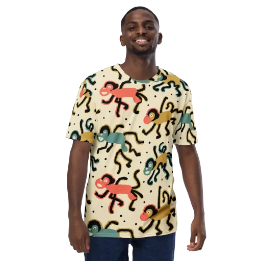 Monkey Moonwalk on a Men's Crew Neck T-Shirt