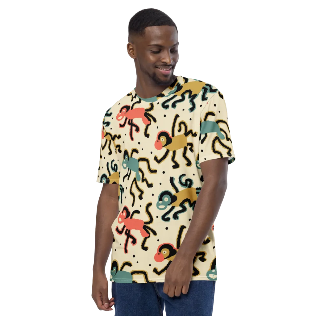 Monkey Moonwalk on Men's Crew Neck T-Shirt — Left