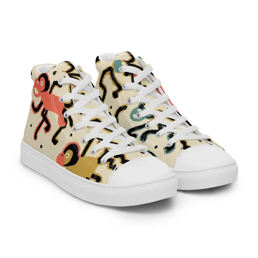 Monkey Moonwalk on Men's High Top Canvas Shoes — Right Front