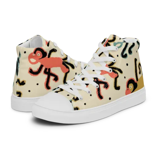 Monkey Moonwalk on a Men's High Top Canvas Shoes