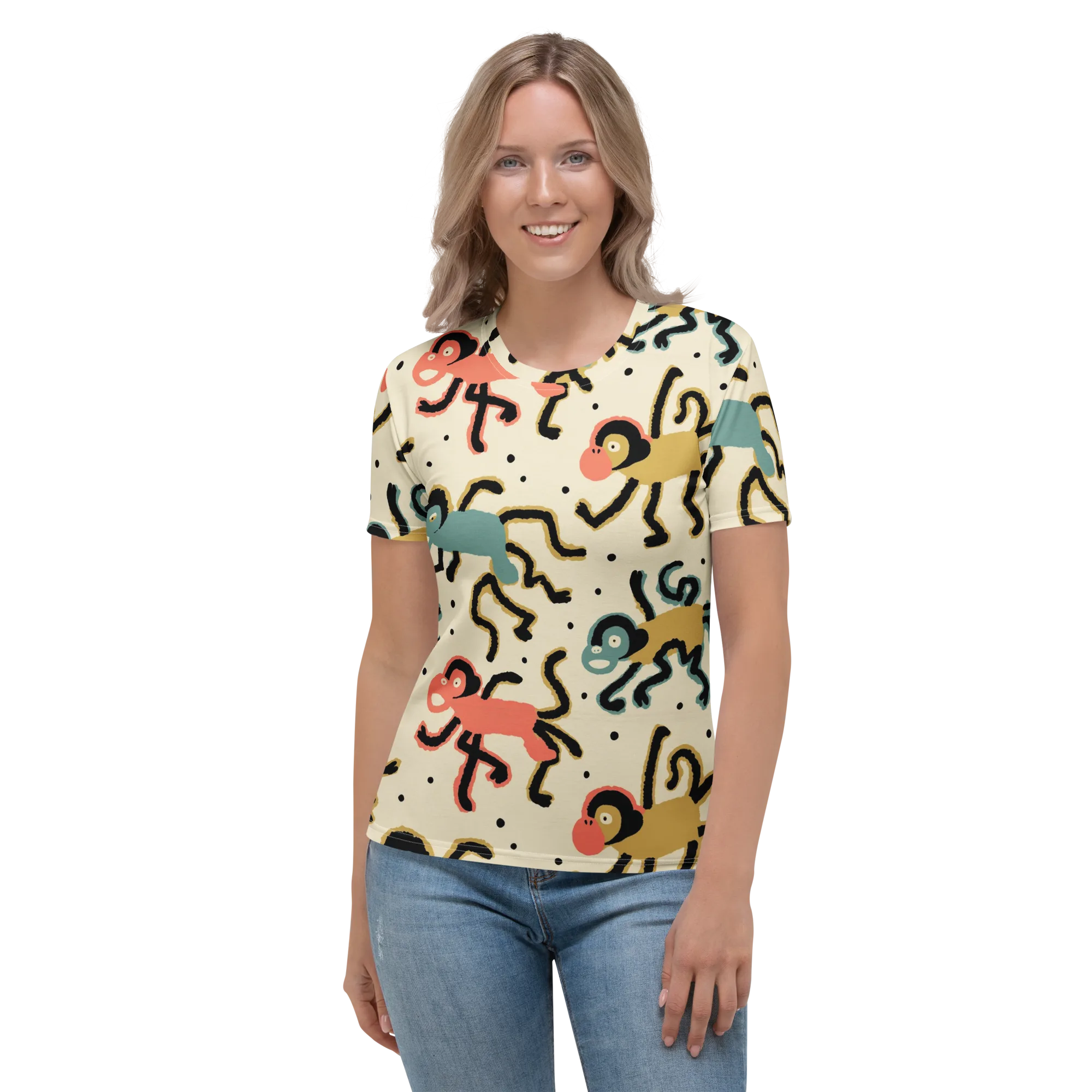 Monkey Moonwalk on Women's Crew Neck T-Shirt — Front