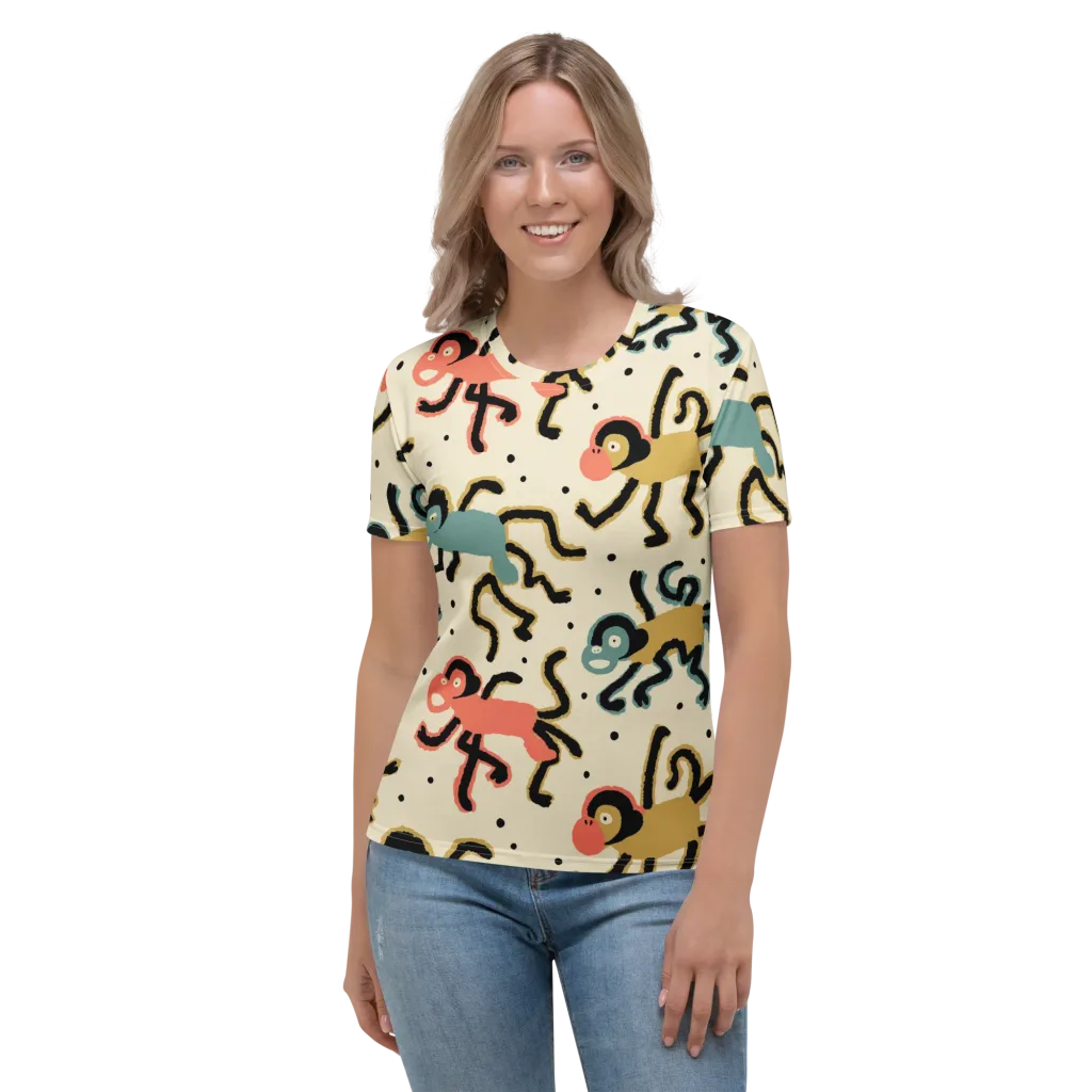 Monkey Moonwalk on Women's Crew Neck T-Shirt — Front