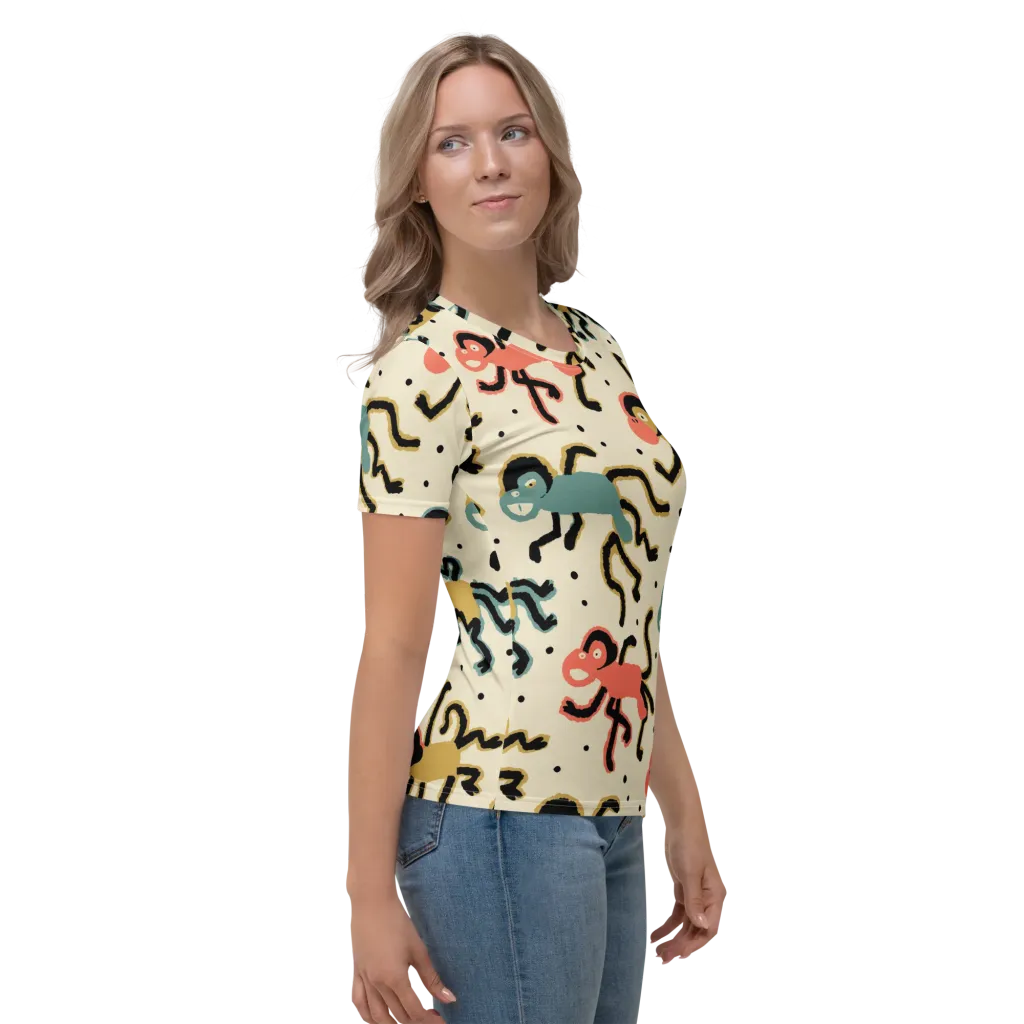 Monkey Moonwalk on Women's Crew Neck T-Shirt — Right