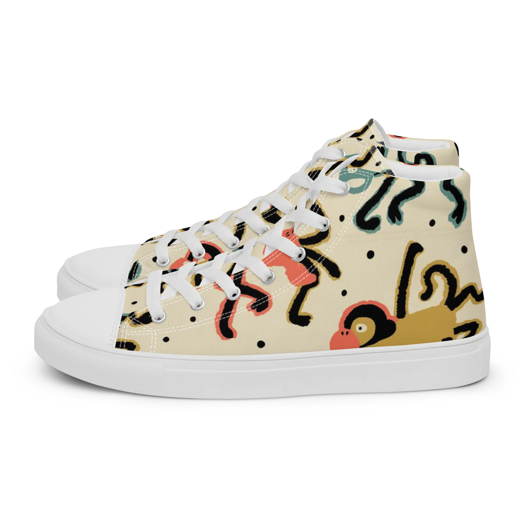 Monkey Moonwalk on Women's High Top Canvas Shoes — Left