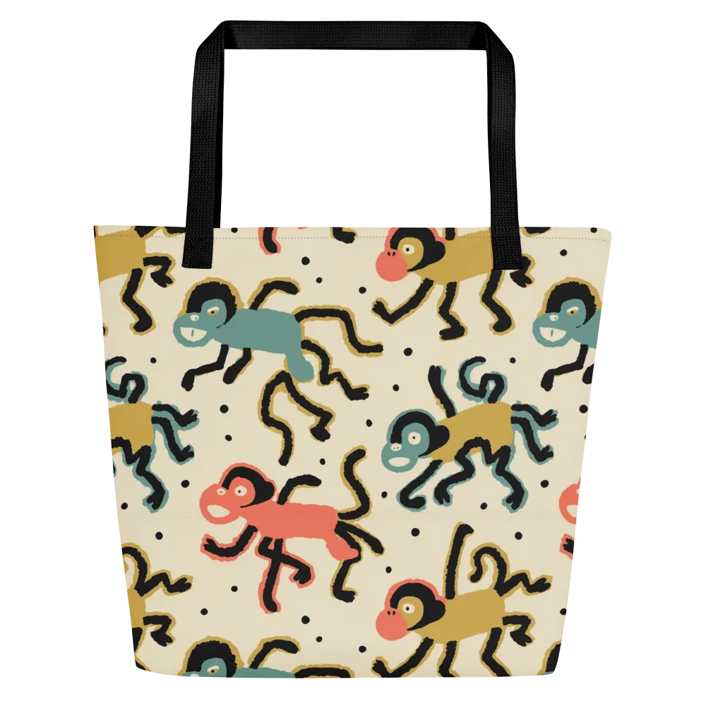 Monkey Moonwalk on Large Tote Bag W/ Pocket — Front