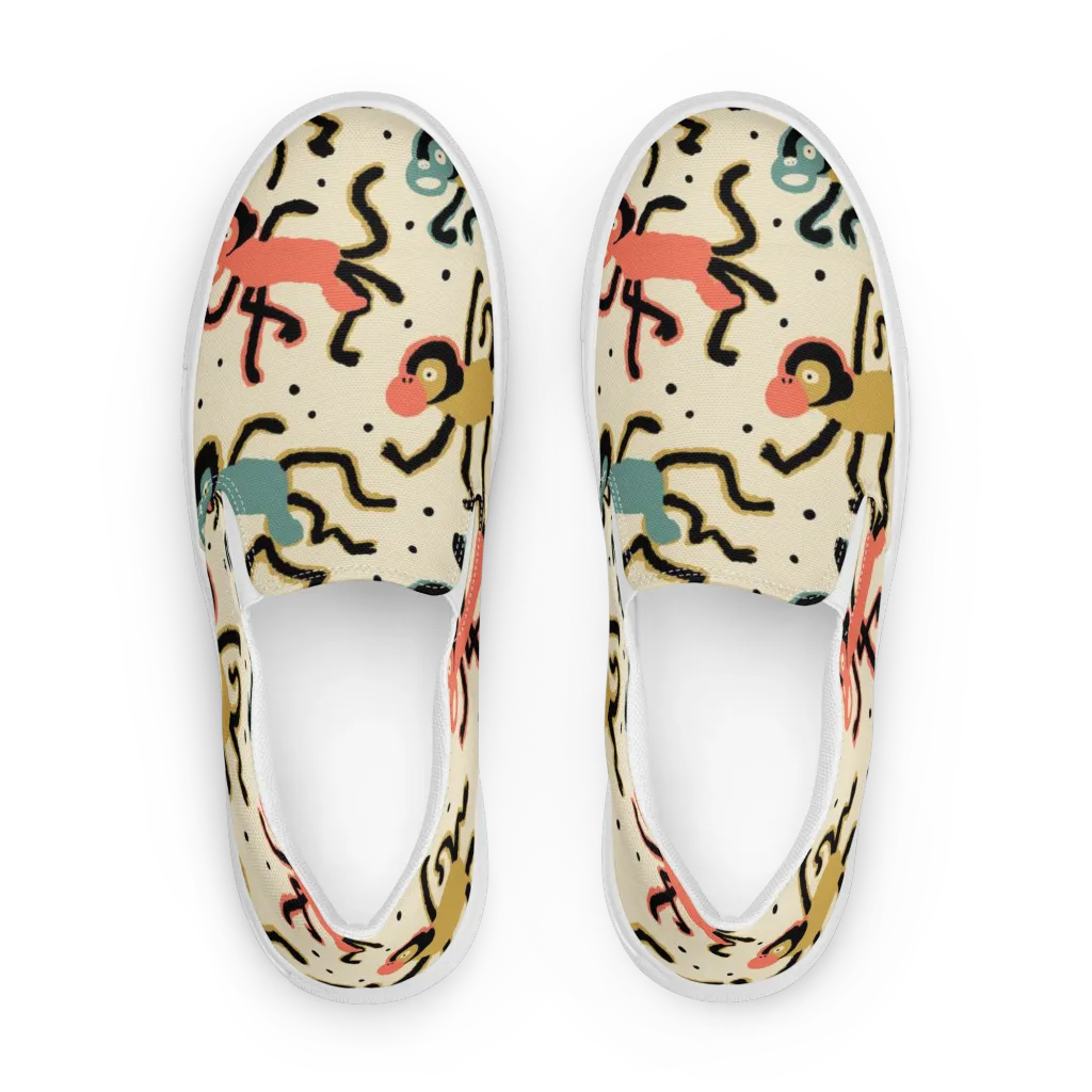 Monkey Moonwalk on Women's Slip-On Canvas Shoes — Front