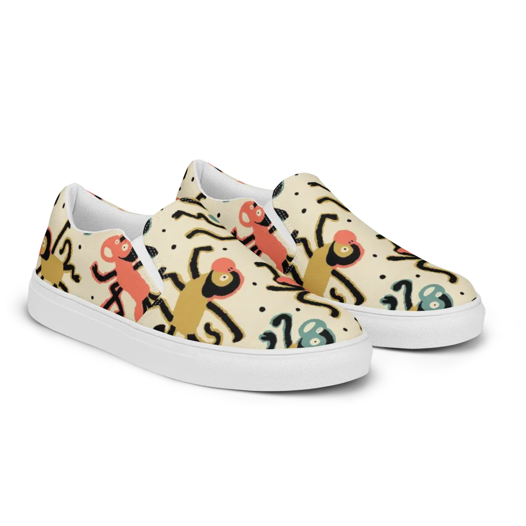 Monkey Moonwalk on Women's Slip-On Canvas Shoes — Right Front