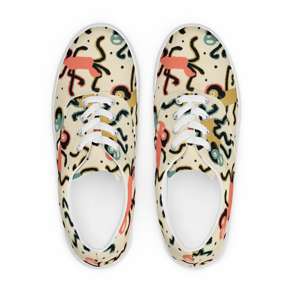Monkey Moonwalk on Men's Lace-Up Canvas Shoes — Front