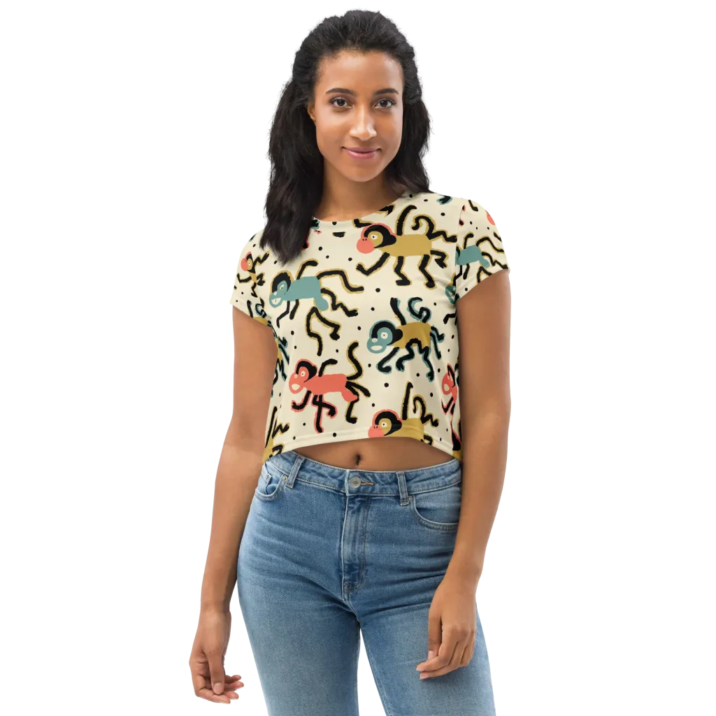 Monkey Moonwalk on Crop Tee — Front