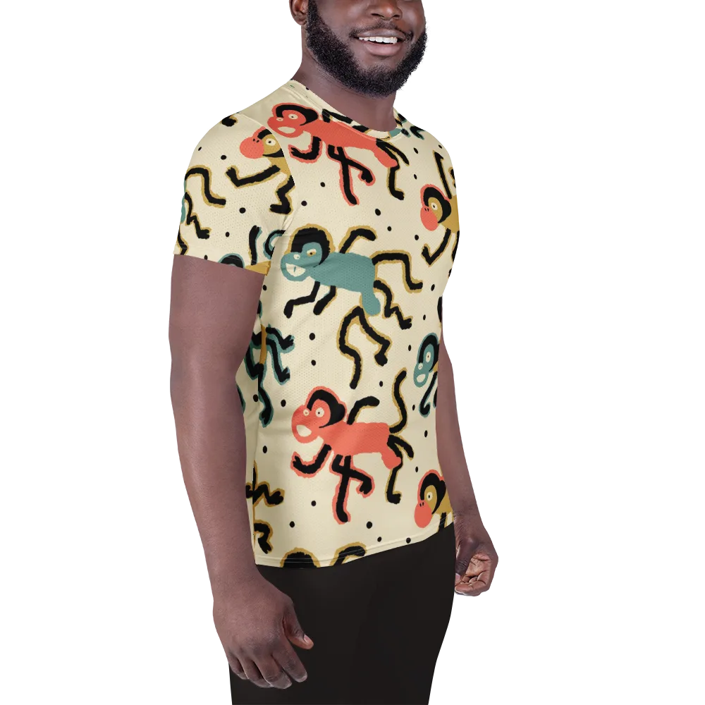 Monkey Moonwalk on Men's Athletic T-Shirt — Right