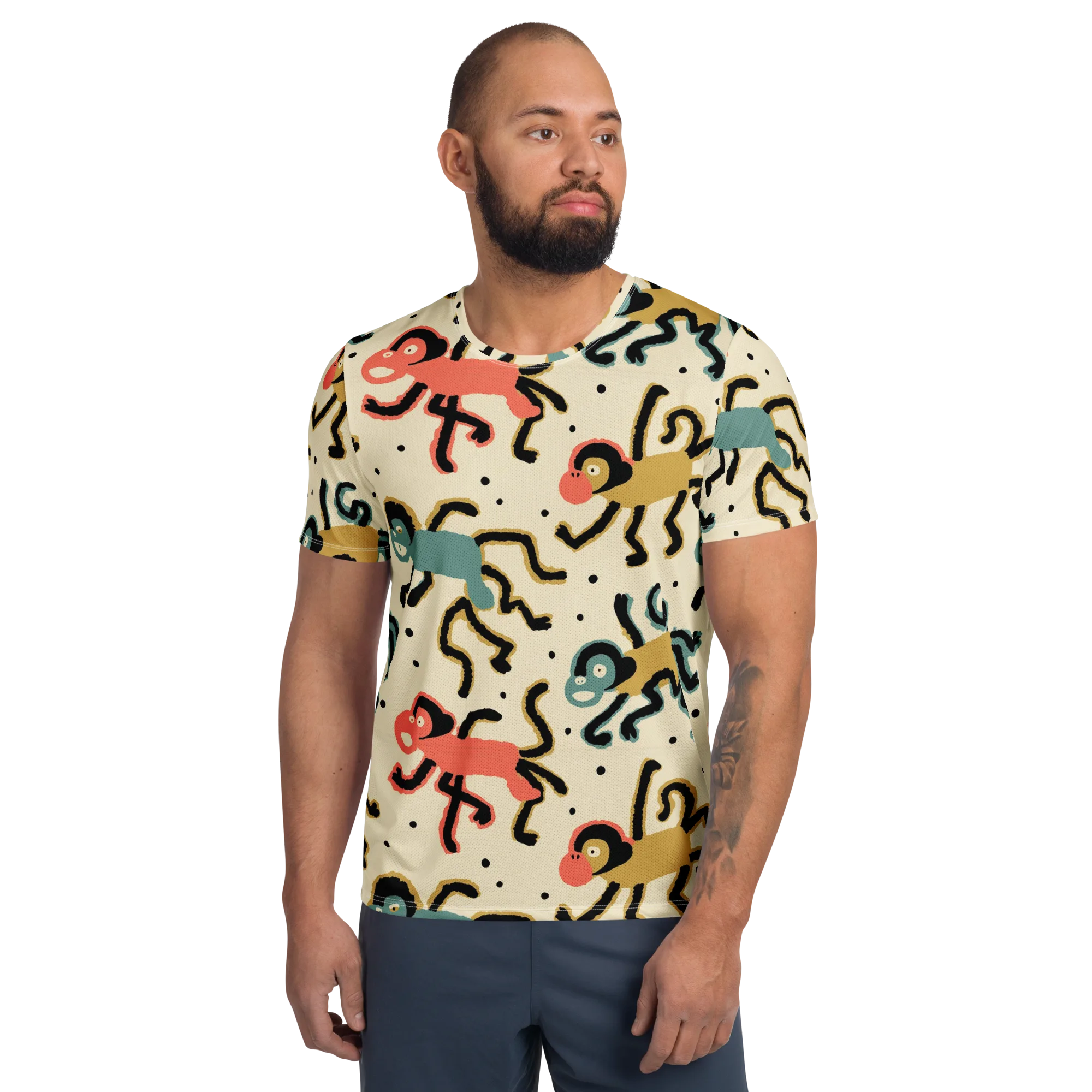 Monkey Moonwalk on Men's Athletic T-Shirt — Front