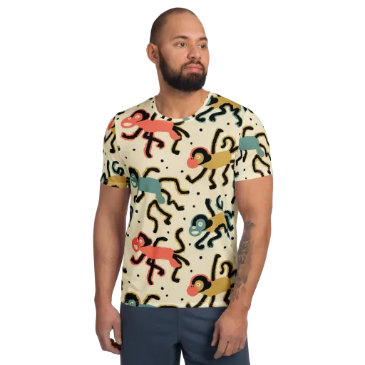 Monkey Moonwalk on Men's Athletic T-Shirt