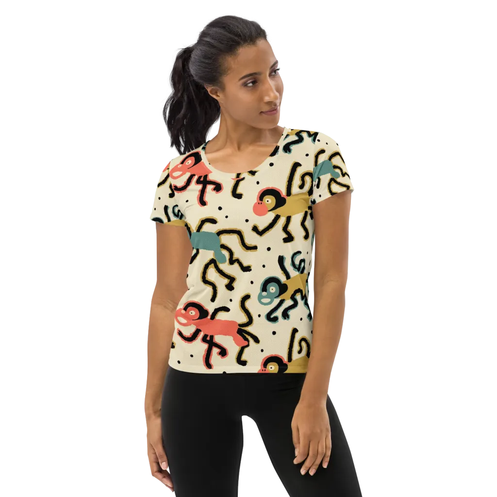 Monkey Moonwalk on Women's Athletic T-Shirt — Front