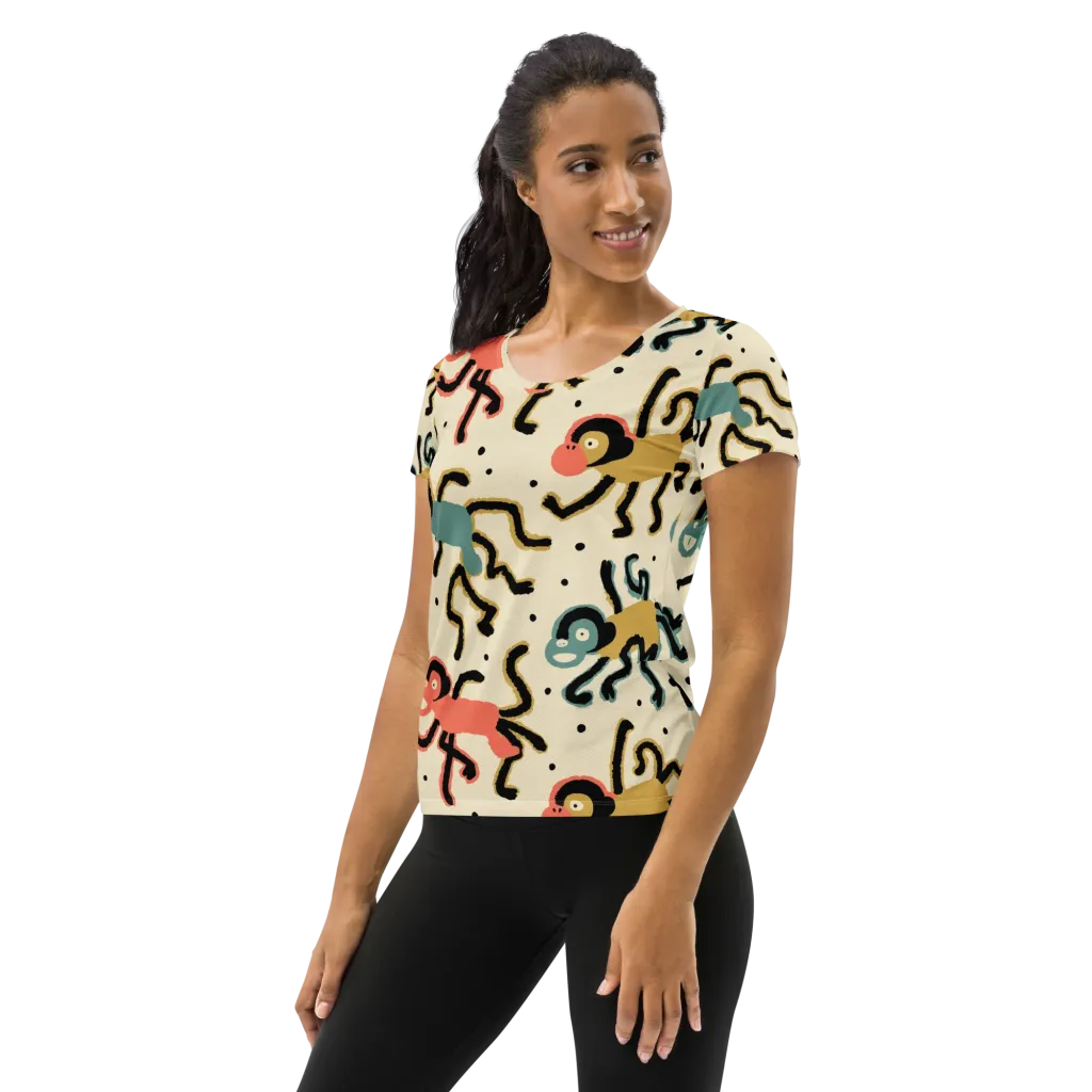 Monkey Moonwalk on Women's Athletic T-Shirt — Left