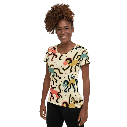 Monkey Moonwalk on a Women's Athletic T-Shirt