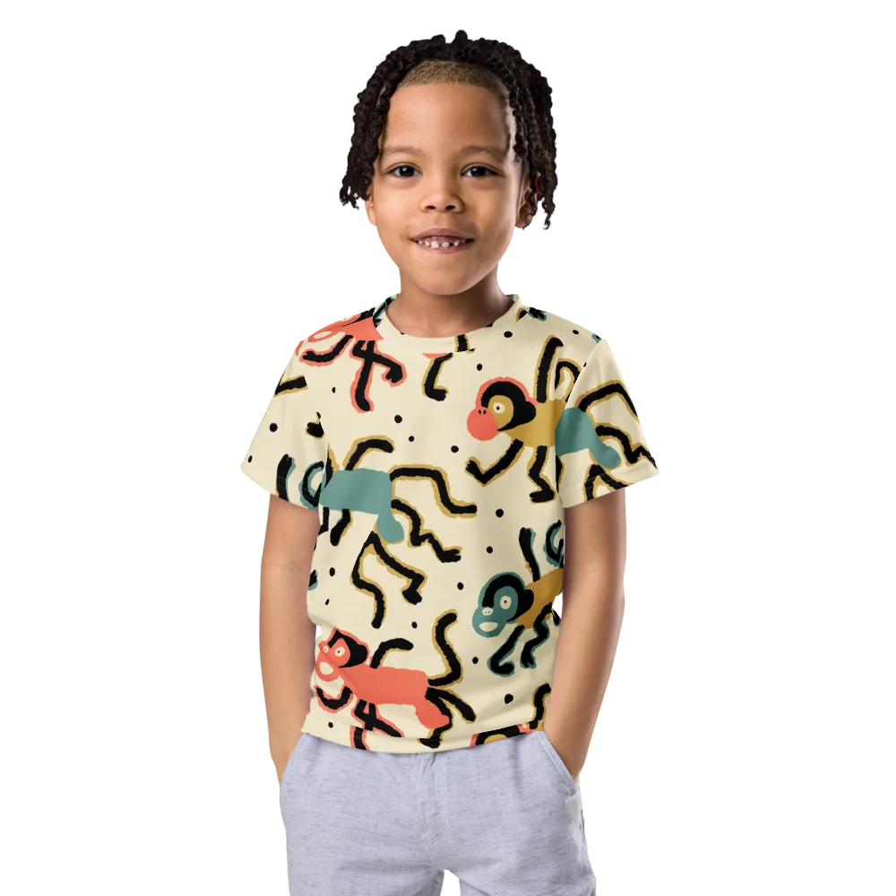 Monkey Moonwalk on Kids Crew Neck T-Shirt — Front