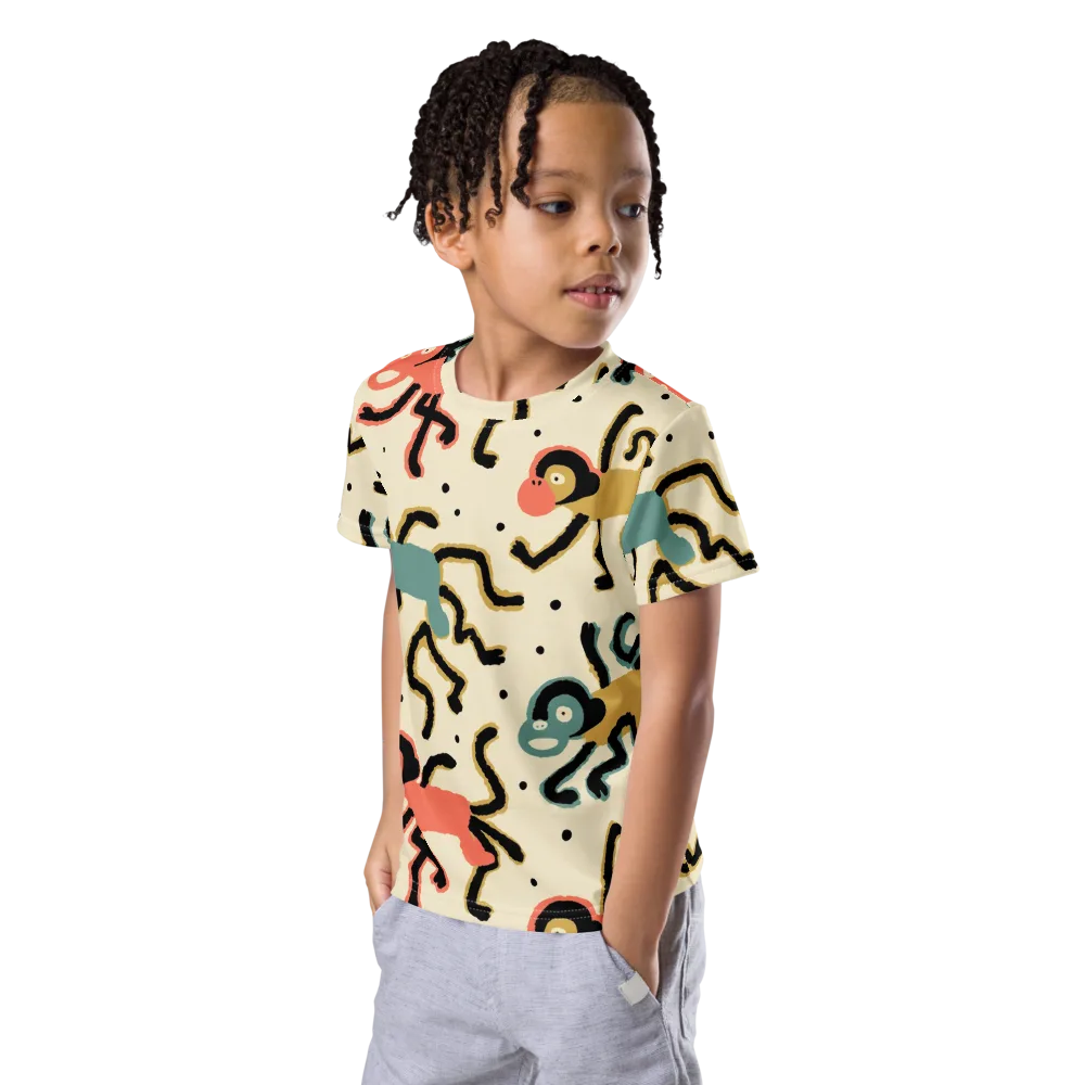 Monkey Moonwalk on Kids Crew Neck T-Shirt — Left Front