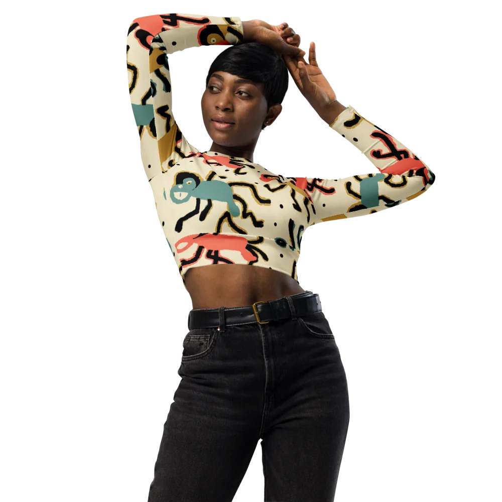 Monkey Moonwalk on Long Sleeve Crop Top — Front