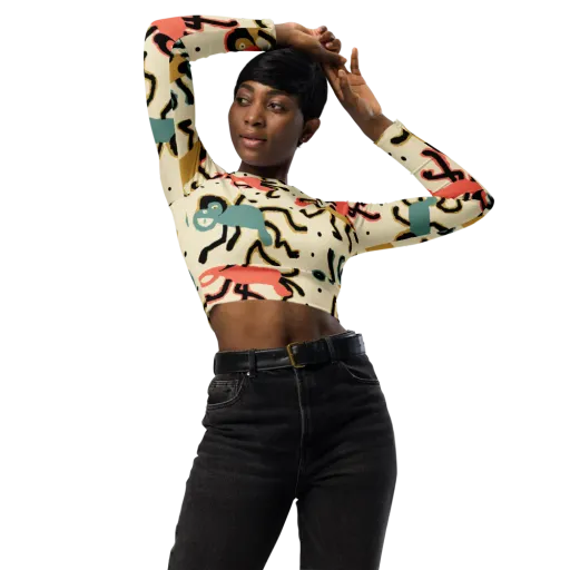 Monkey Moonwalk on a Long Sleeve Crop Top