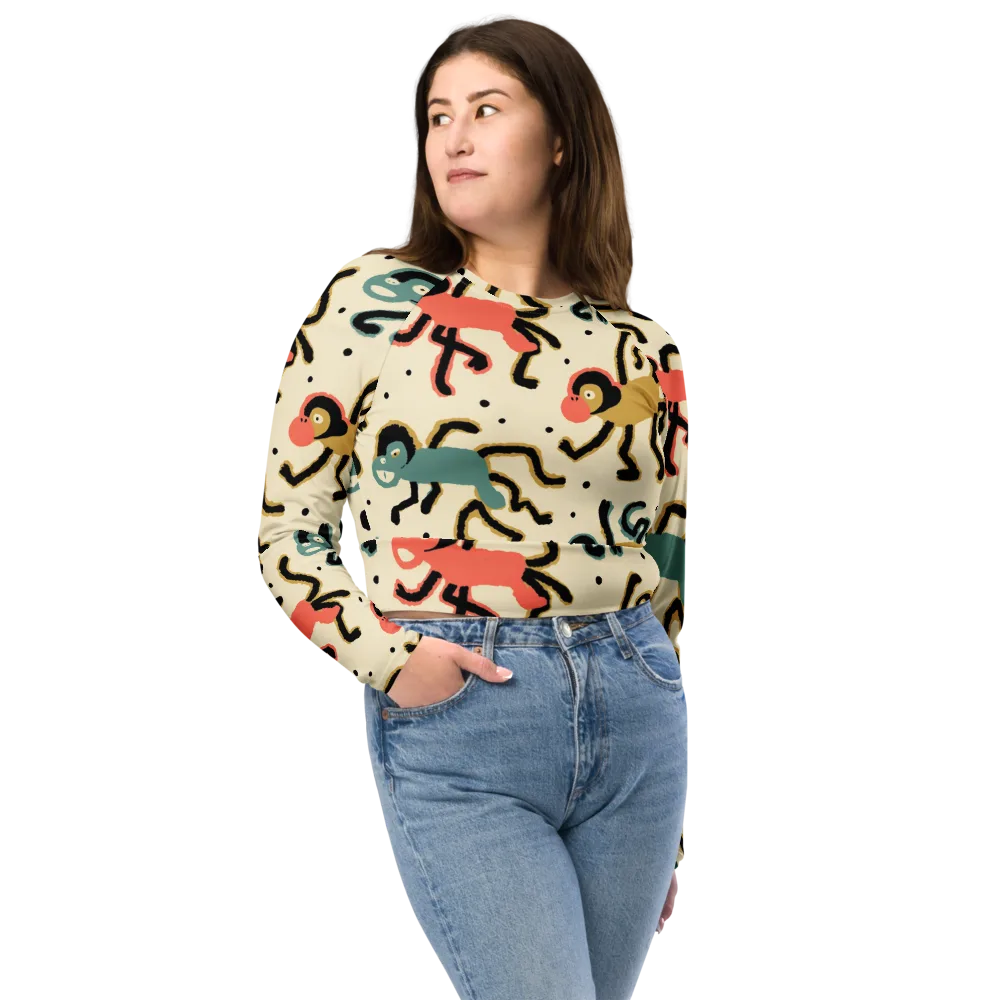 Monkey Moonwalk on Long Sleeve Crop Top — Front