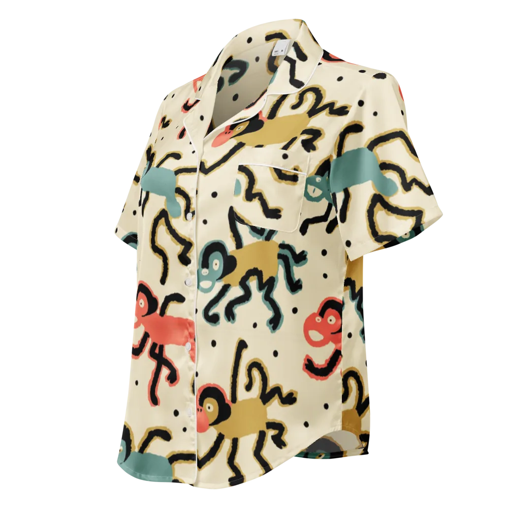 Monkey Moonwalk on Women's Short Sleeve Pajama Top — Left Front