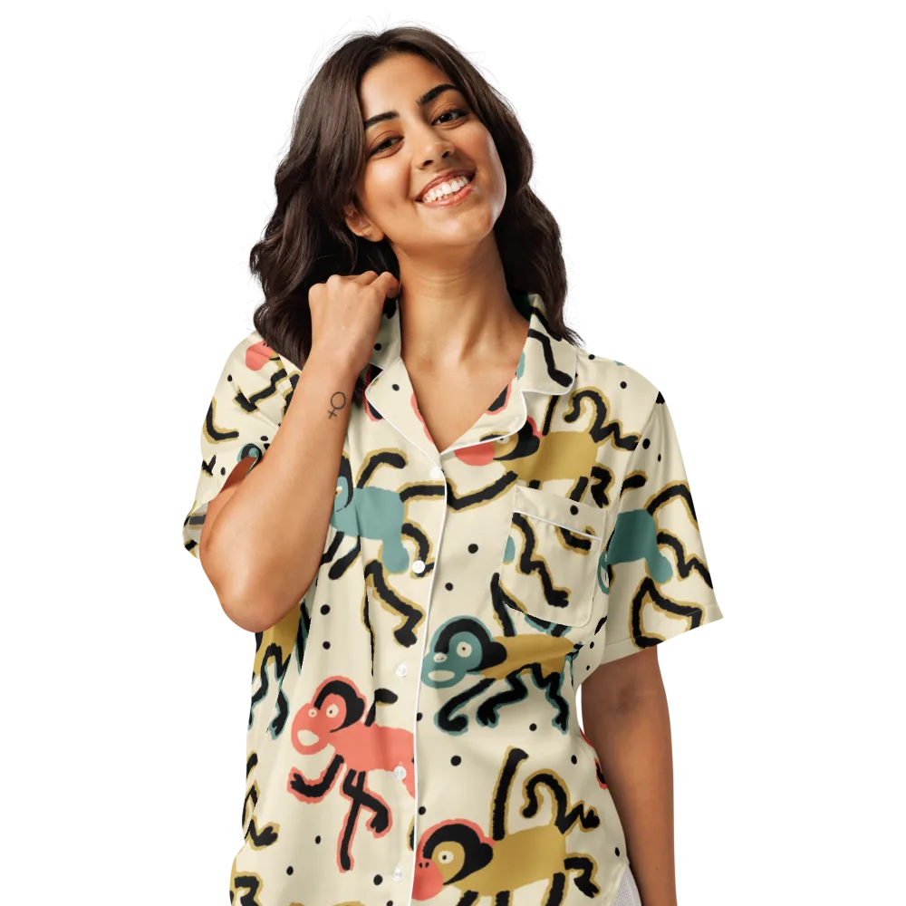 Monkey Moonwalk on Women's Short Sleeve Pajama Top — Front