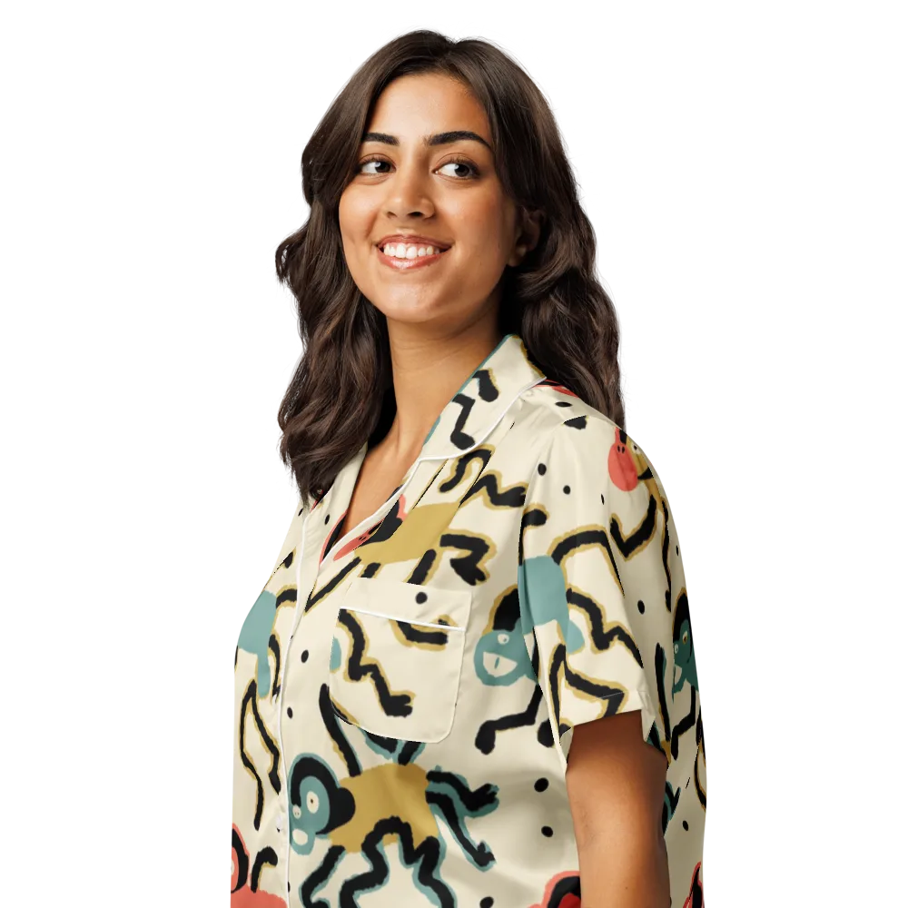Monkey Moonwalk on Women's Short Sleeve Pajama Top — Left Front