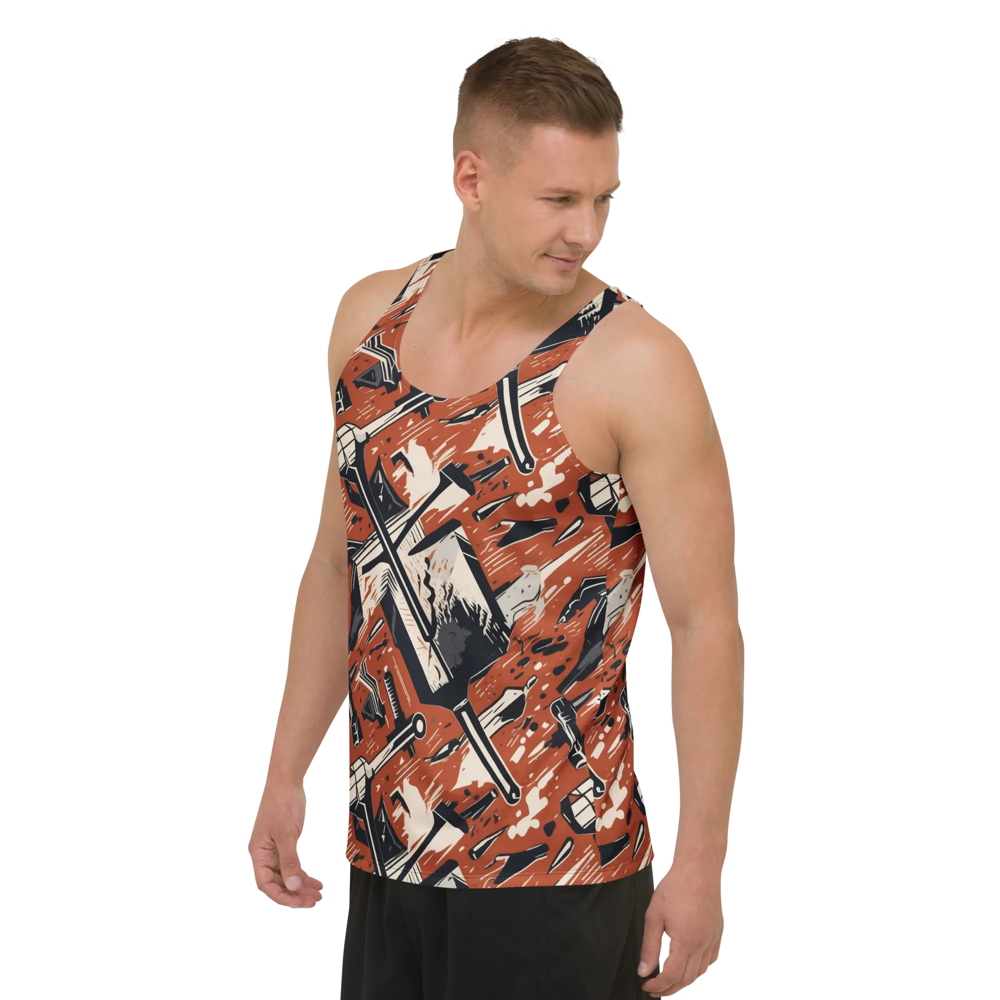 Workshop Static on Men's Tank Top — Left Front