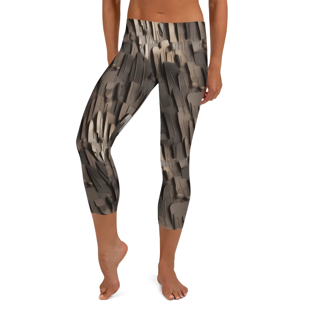 Taupe Circuitry on Capri Leggings — Front