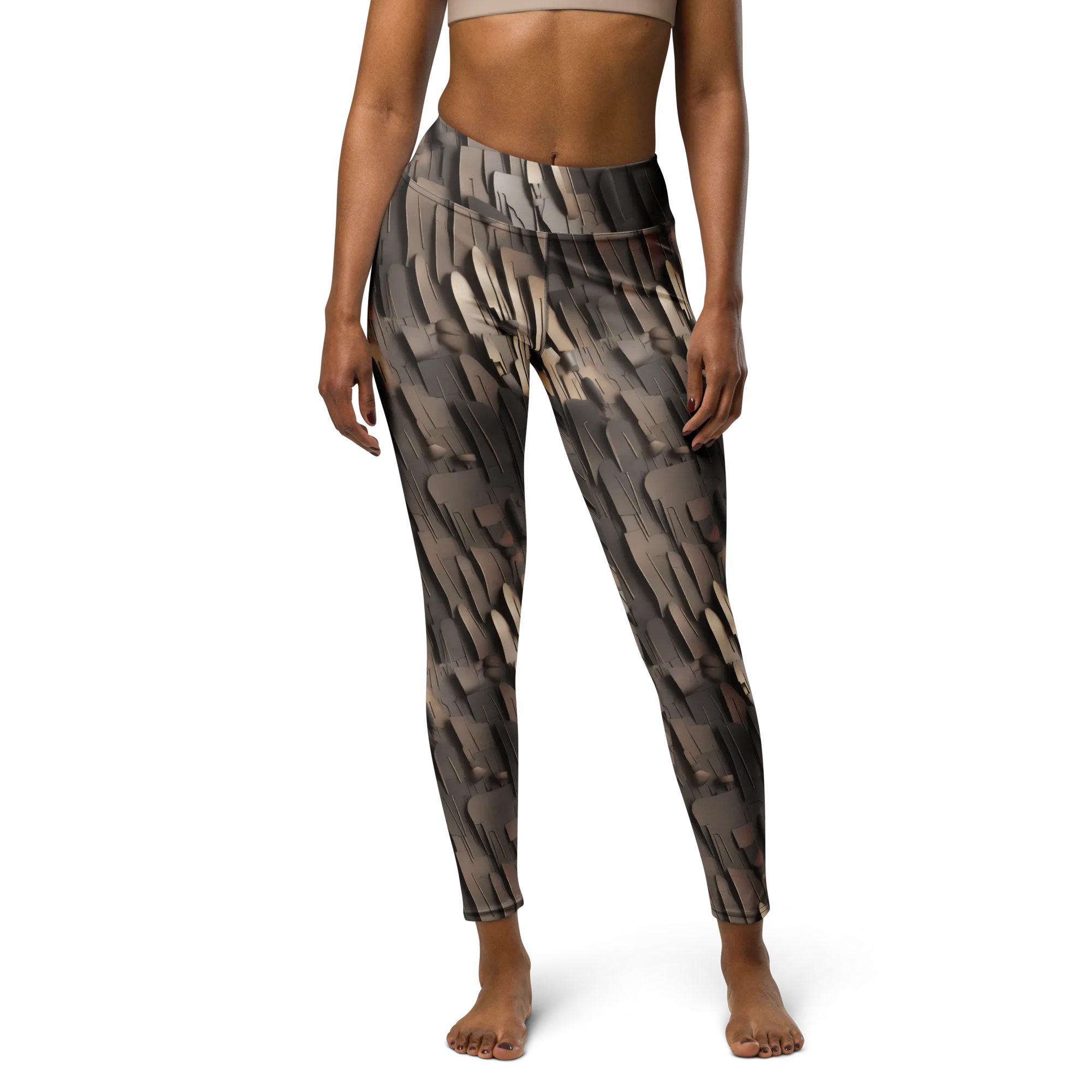 Taupe Circuitry on Yoga Leggings — Front