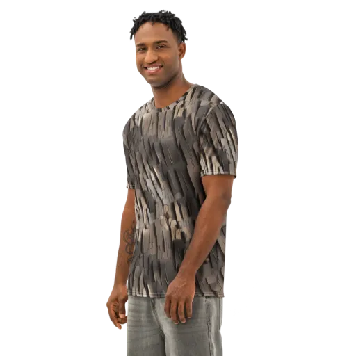 Taupe Circuitry on a Men's Cotton Crew Neck T-Shirt