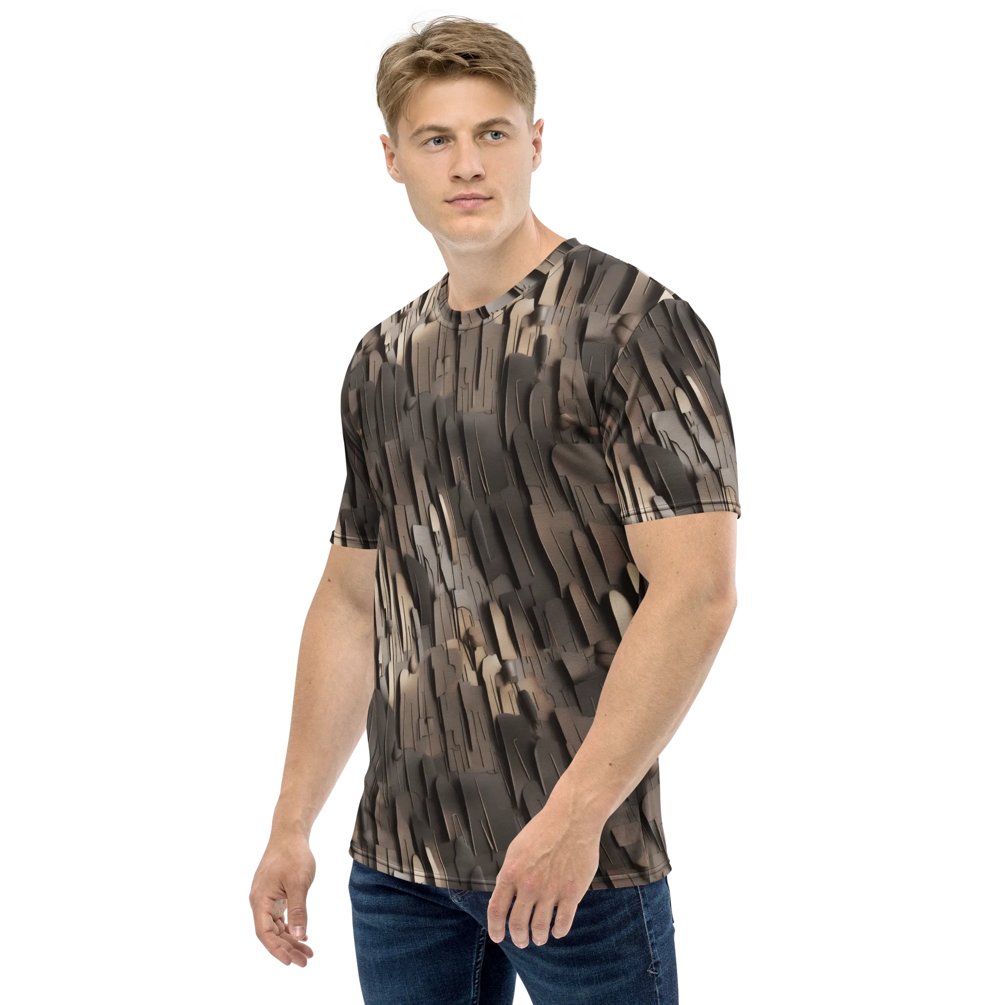 Taupe Circuitry on Men's Crew Neck T-Shirt — Left