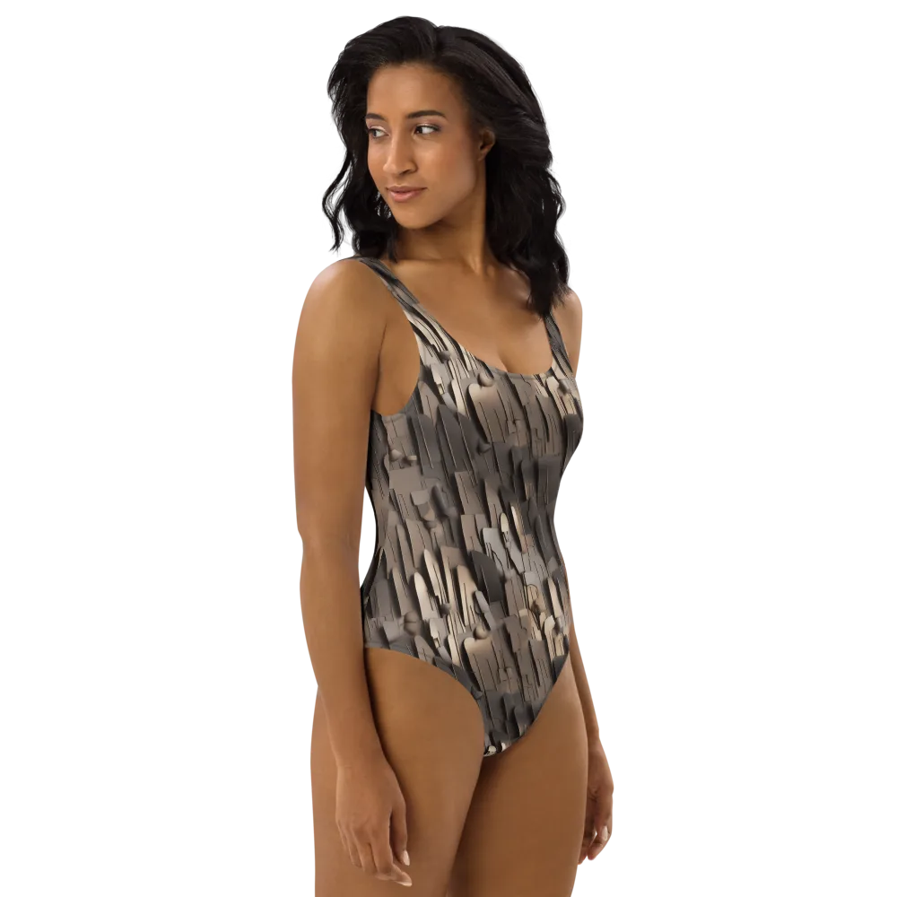 Taupe Circuitry on One-Piece Swimsuit — Right