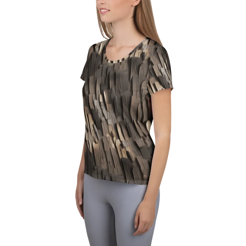 Taupe Circuitry on Women's Athletic T-Shirt — Left
