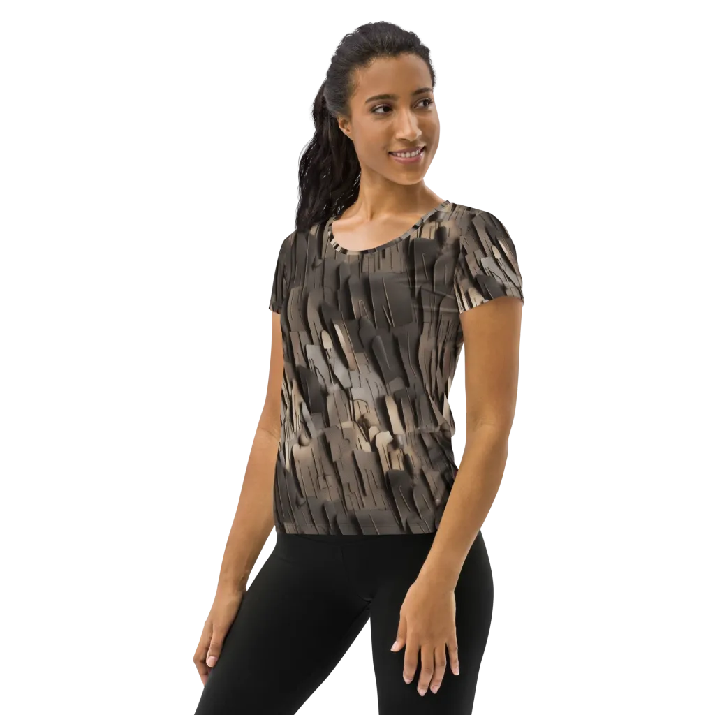 Taupe Circuitry on Women's Athletic T-Shirt — Left