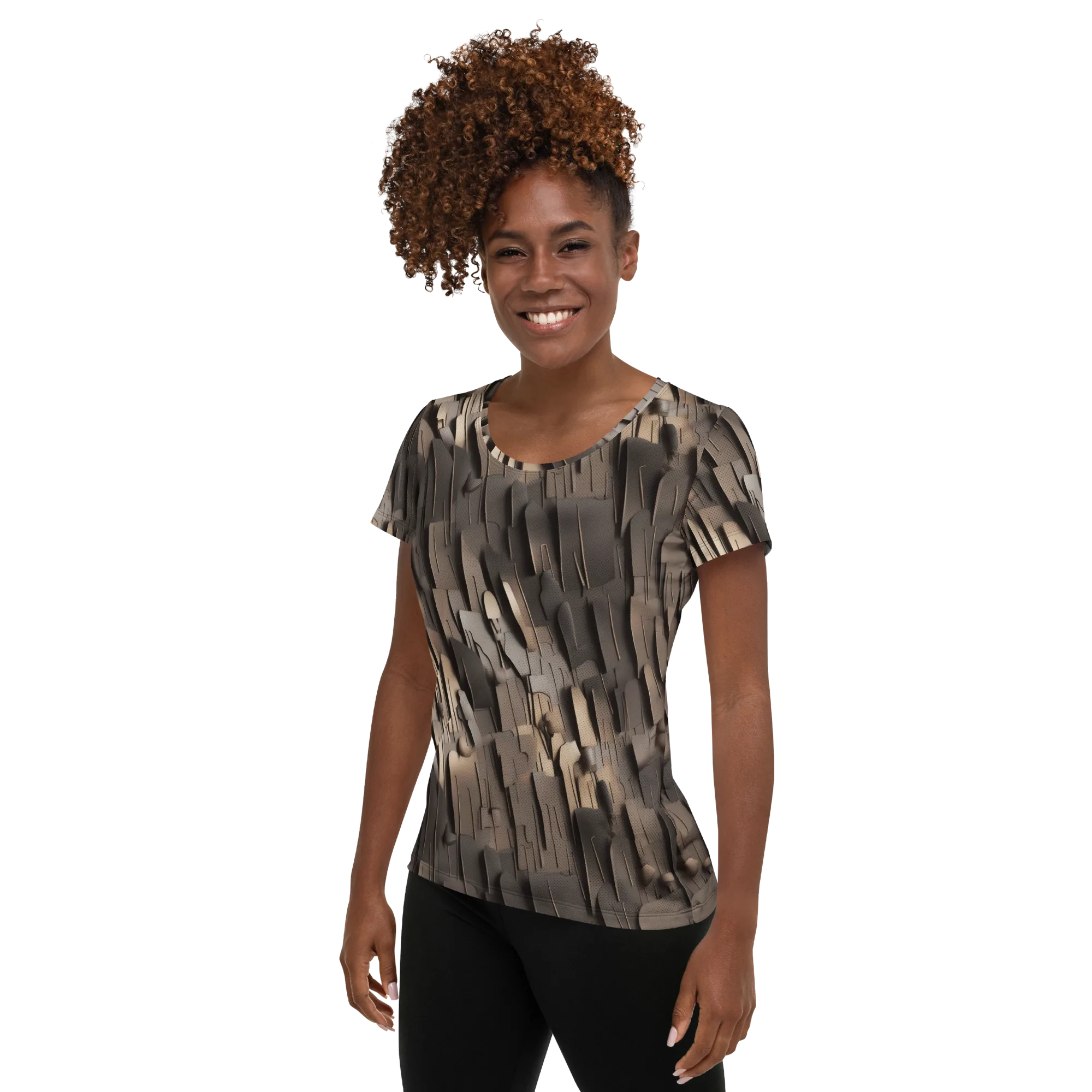 Taupe Circuitry on Women's Athletic T-Shirt — Left